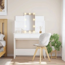 Modern Wooden Dressing Table Makeup Vanity Desk With LED Mirror & Drawers Wood