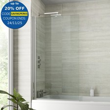 Bathroom Bath Shower Screen Square Modern Over Chrome 800mm Reversible 6mm Glass