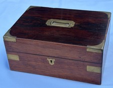19thC Victorian Rosewood Brass Bound Campaign Travel Writing Box