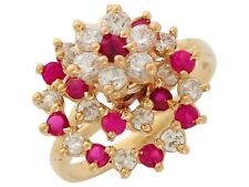 10k or 14k Yellow Gold Motion Spinning Simulated Ruby White CZ Ladies Ring