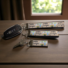 Camping Motor Home Camper Keychain Wristlet Keychains Key Fob Zipper Pull Gift
