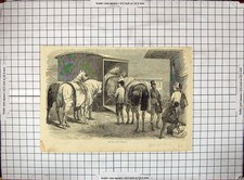 Original Old Antique Print Loading Horses Box Doncaster Races Sport