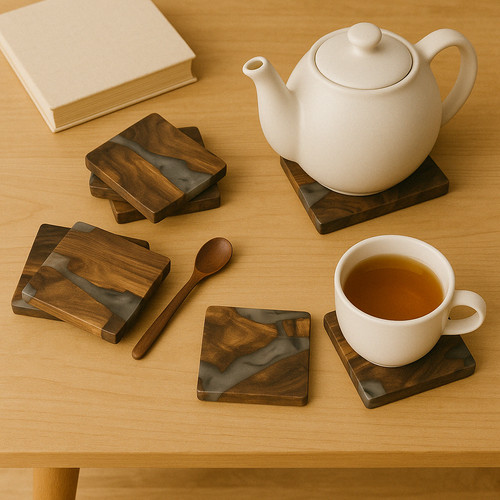 Walnut wood coasters resin - wood, |