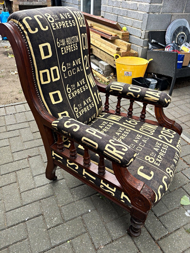 Upholstered wood armchair with - upholstered,