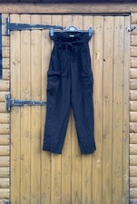 H&M Balloon Cargo Belted Pleated Trousers Ruched Bow Black Harem Smart Size 8