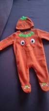 Halloween Fancy Dress Orange Pumpkin All In One & Hat Baby Outfit 3 - 6 Months 