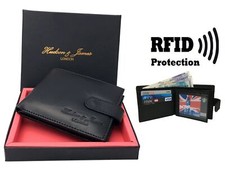 Mens Designer Leather Wallet RFID SAFE ID Protection Contactless Card Blocking