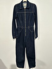 Etica Farrah Denim Jumpsuit Blue Womens Small Straight Leg Zip Front Long Sleeve