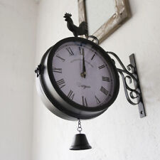 Outdoor Garden Paddington Station Wall Clock Double Sided Round w/ Bracket Black