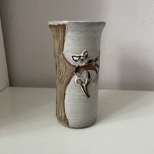 STUDIO POTTERY CAT VASE - CAT IN A TREE POTTERY