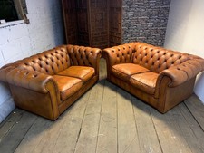 chesterfield retro sofas a matching pair of 2 seaters in tans and rusts