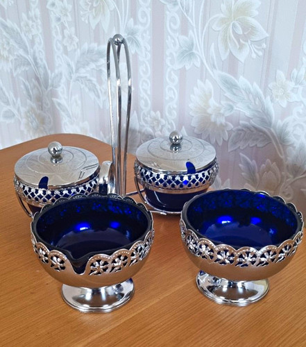 Silver plated blue - blue, glass