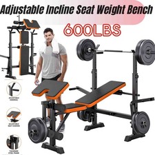 600lbs Weight Bench Adjustable Bench Press Set with Squat Rack Olympic Workout