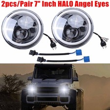 2x 7" Inch Hi/Lo Halo Angel Light LED Headlight For Land Rover Defender 90 110