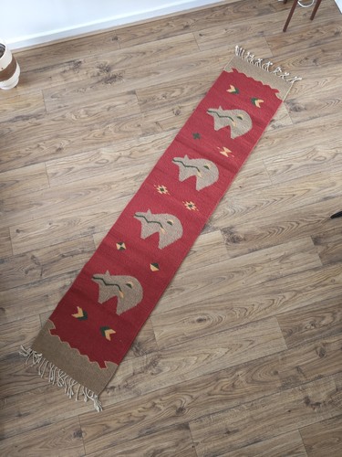 Vintage hand woven wool runner - hand,