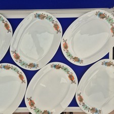 Pyrex Carnaby Tempo Steak Plates x6 Oval Oven Glass 30 cms Vintage White Floral