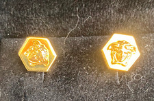 Vesace Gold Hexagonal Medusa pair of Men's (Unisex) Earrings + box, exc' con' 