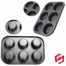 Muffin Tray  Cupcake Bun 6 Cup Oven Trays Tins Non Stick Yorkshire Pudding 2pk