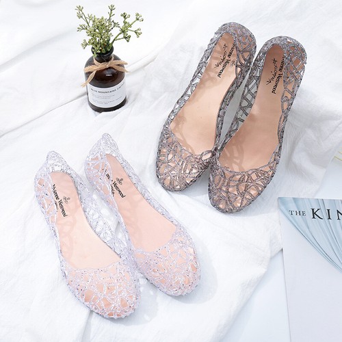 Ladies crystal flats jelly - crystal,