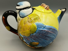 Blue Tit Teapot Staffordshire Fine Ceramics Hand Painted VGC 13cm high