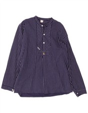 VINTAGE Mens Loose Fit Pullover Shirt EU 48 Medium Navy Blue Pinstripe U003
