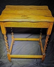 Antique Solid Wood Edwardian Barley Twist Hall Console Table Oak 