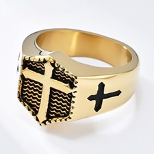 Men Cross Ring Stainless Steel Unique Faith Christian Catholic Gifts for Dad Boy