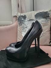 YSL YVES SAINT LAURENT LADIES TRIBTOO TRIBUTE NAVY HEELS 150 PUMPS 37.5 4.5