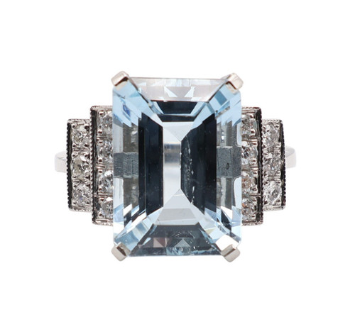 Aquamarine ring 60ct diamond - aquamarine,