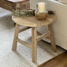  round Side Table Scaffold Board Storage circle Lamp rustic Unit Solid Wooden   