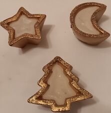 New Set Of 3 Gold & White Candles Christmas Tree, Moon & Star Lighting