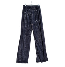 Wide Leg Sequin Trousers Women's UK Size S Black Lined Sparkly Pants High Waist