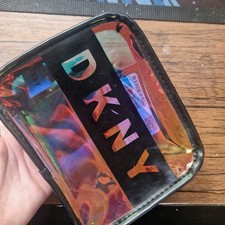 ? DKNY Iridescent clear Zip Around Cute Costmetic make up Small Accessories Bag