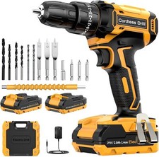 AKZWOXRO 21V Cordless Drill Driver with 2 Batteries, 25+3 Torque, 14PCS Bits, 2