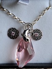 Women's 925 Silver Necklace and Stud Earrings with Rose Quartz Stone Brand New 