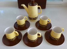 Vintage Original Carlton Ware Coffee Pot & Cups & Saucers Set Yellow & Brown