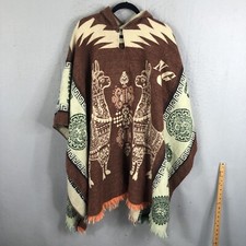 Natural Grocers Poncho Women One Size Tribal Primitive Art Wool Blend Boho Artsy