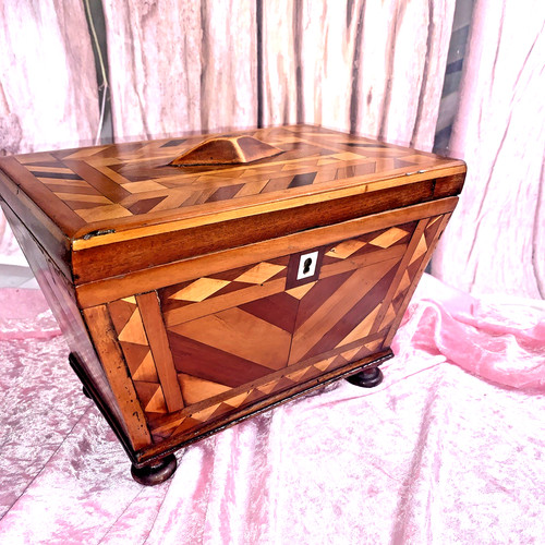 Antique mixed wood tea caddy - antique,