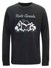 NEW Roots Canada Mountain Graphic Men's Black Long Sleeve Top  Crew Neck COTTON
