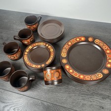 Kiln Craft Hermes Ironstone 6 Place 24 Piece Dinner Set Vintage Brown Plate Mugs