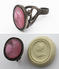 VICTORIAN GLASS & BRASS CLASSICAL ROMAN SOLDIER BUST INTAGLIO SEAL FOB C19TH