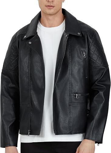 Men black leather biker - leather,