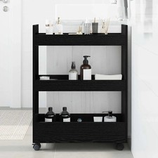 WALPLUS Narrow Storage Trolley 3 Tier Black Oak Engineered Wood