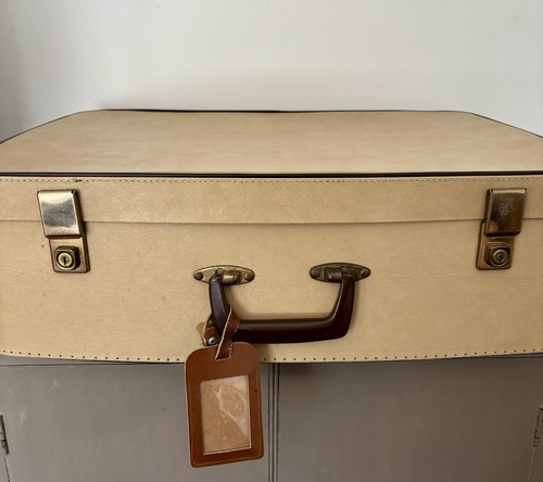Vintage retro biege suitcase - vintage,