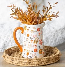 Autumn Leaves & Pumpkins Ceramic Flower Jug Seasonal Decor Home Gift Pumpkin
