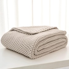 Chunky Cable Knit Throw Blanket 100% Organic Cotton For Sofa Couch Bed 60 x 80"