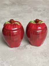 Laura Ashley Ceramic Red Apple Cookie Biscuit Barrel Jar Hand Painted (x2)
