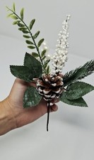 6 Christmas Artificial Foliage Pick Faux Pearl Frost Leaf Stem Tree Decoration