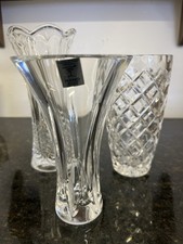 Set of 3 Cut Glass Crystal Vases – Rockingham Hand Cut 19 cm + 2 Vintage 15 cm