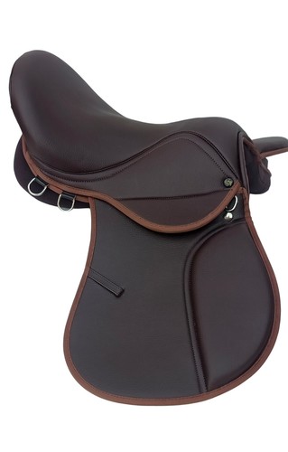 Brown synthetic horse saddle - synthetic,